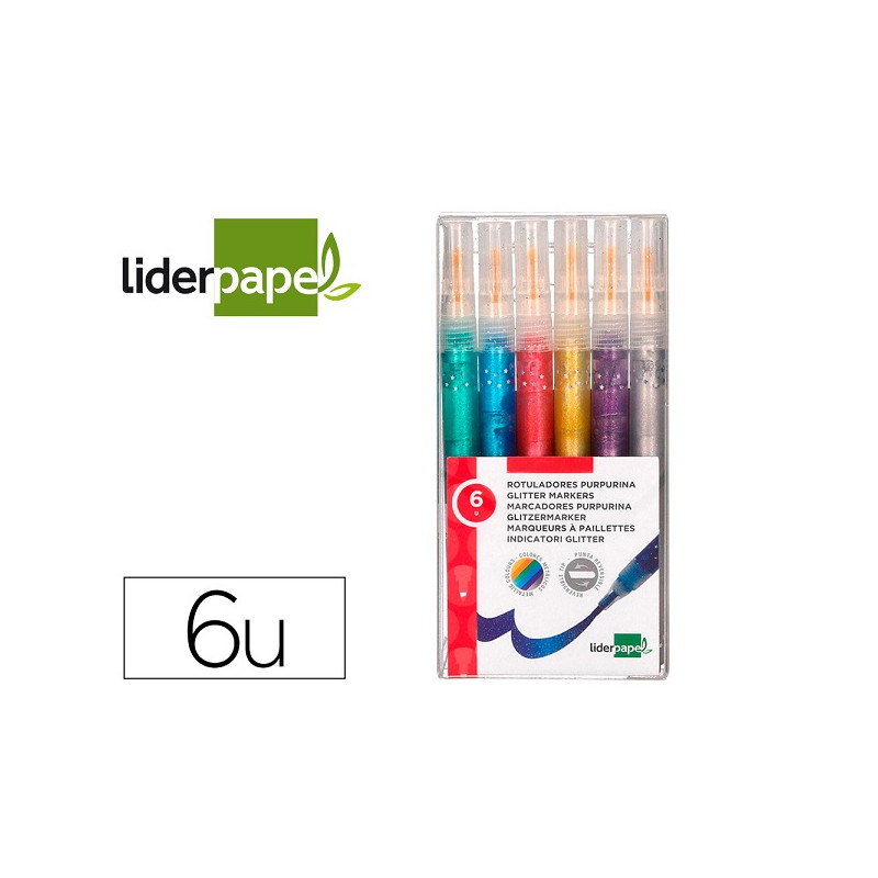 ROTULADOR LIDERPAPEL EFECTO PURPURINA METALIZADA PUNTA REVERSIBLE BOLSA DE 6 UNIDADES COLORES SURTID