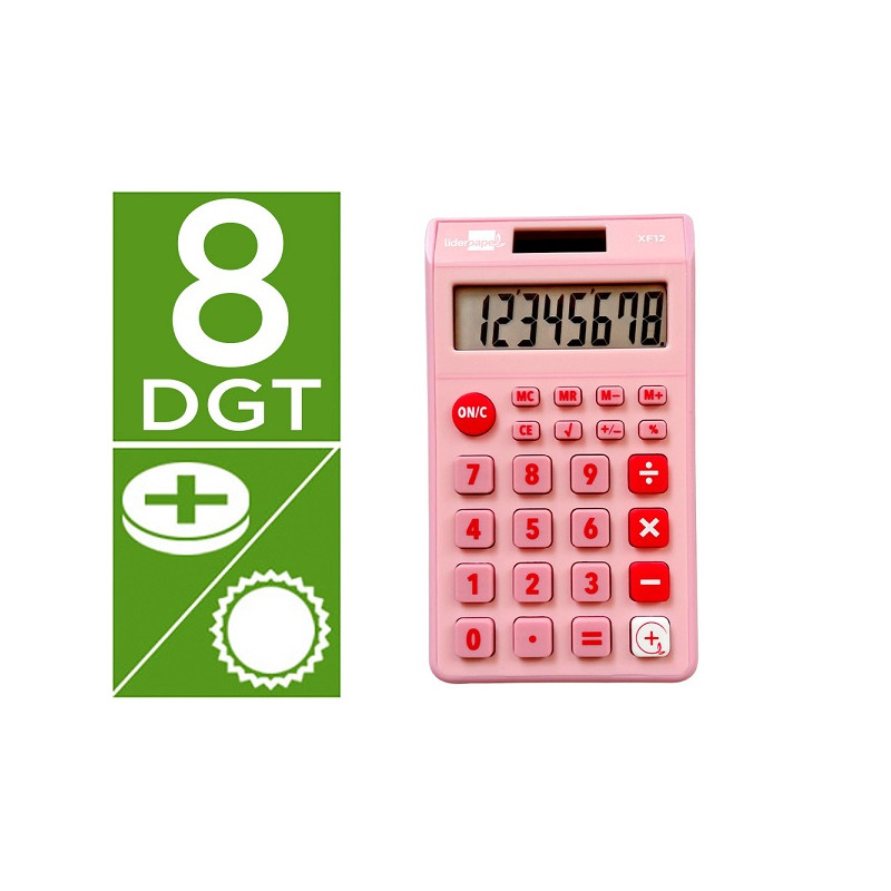 CALCULADORA LIDERPAPEL BOLSILLO XF12 8 DIGITOS SOLAR Y PILAS COLOR ROSA 115X65X8 MM