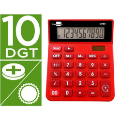 CALCULADORA LIDERPAPEL SOBREMESA XF22 10 DIGITOS SOLAR Y PILAS COLOR ROJO 127X105X24 MM