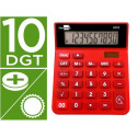 CALCULADORA LIDERPAPEL SOBREMESA XF22 10 DIGITOS SOLAR Y PILAS COLOR ROJO 127X105X24 MM