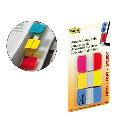 BANDERITAS SEPARADORAS RIGIDAS DISPENSADOR 3 COLORES POST-IT INDEX 686-RYB MEDIANOS22 BANDERITAS POR