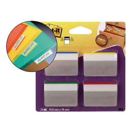 BANDERITAS SEPARADORAS RIGIDAS DISPENSADOR 4 COLORES POST-IT INDEX 686A-1 GRANDES 24 BANDERITAS