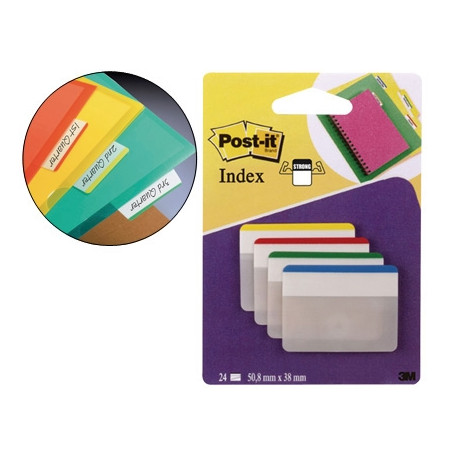 BANDERITAS SEPARADORAS RIGIDAS DISPENSADOR 4 COLORES POST-IT INDEX 686F-1 GRANDES 24 BANDERITAS