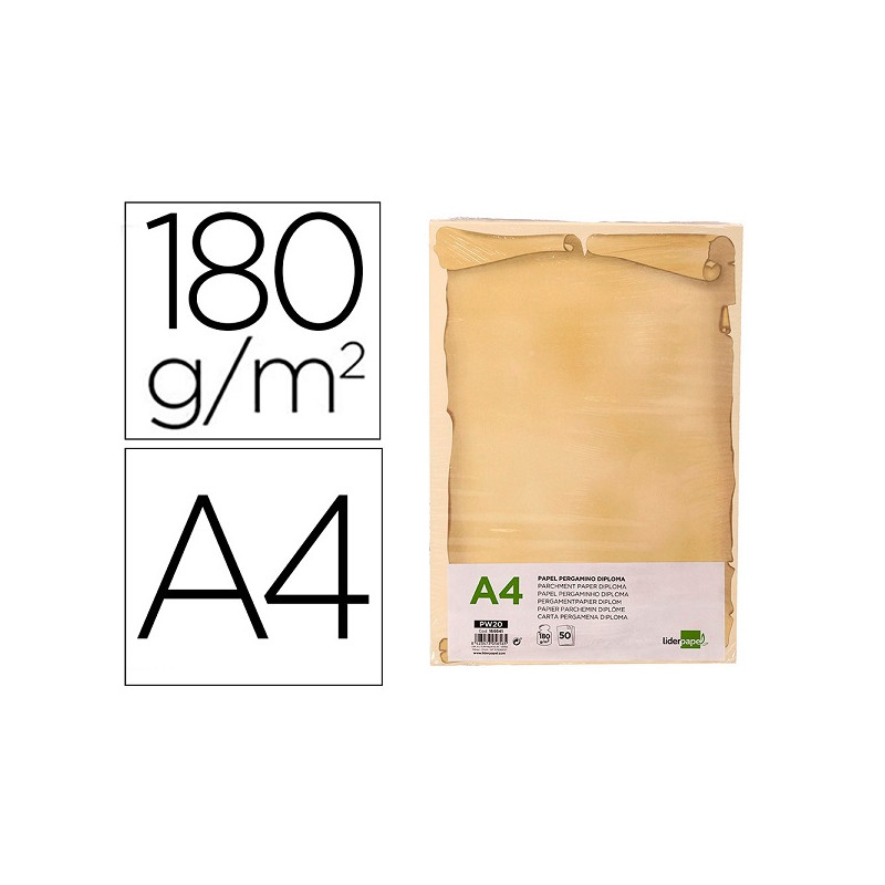 PAPEL PERGAMINO LIDERPAPEL DIN A4 DIPLOMA 180 GR PAQUETE DE 50 HOJAS