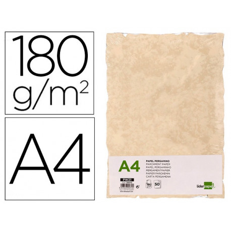 PAPEL PERGAMINO LIDERPAPEL DIN A4 CON BORDES 180 GR COLOR CREMA PAQUETE DE 50 HOJAS