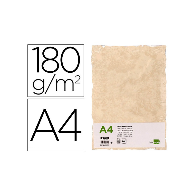 PAPEL PERGAMINO LIDERPAPEL DIN A4 CON BORDES 180 GR COLOR CREMA PAQUETE DE 50 HOJAS