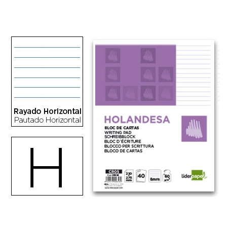 BLOC DE CARTAS LIDERPAPEL RAYADO HORIZONTAL HOLANDESA 40 HOJAS 60G/M2