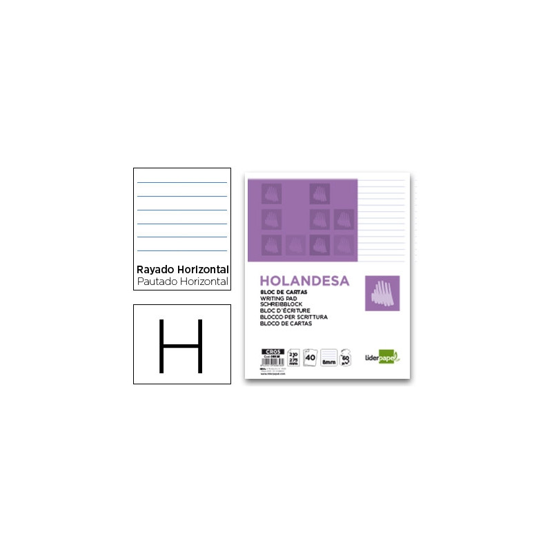 BLOC DE CARTAS LIDERPAPEL RAYADO HORIZONTAL HOLANDESA 40 HOJAS 60G/M2