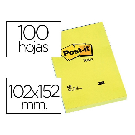 BLOC DE NOTAS ADHESIVAS QUITA Y PON POST-IT 102X152 MM CON 100 HOJAS 659