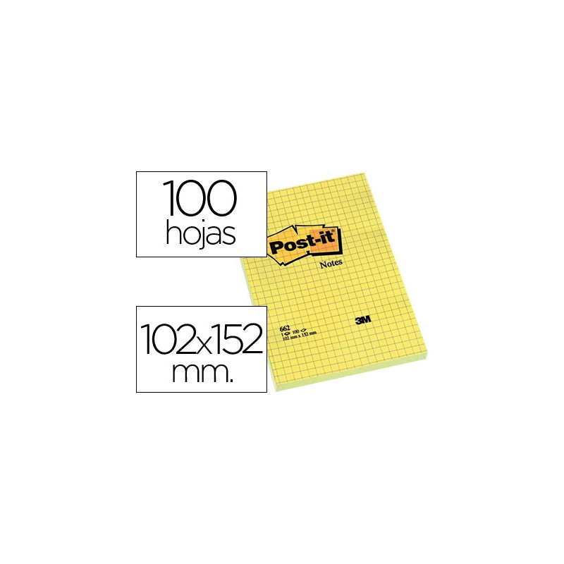 BLOC DE NOTAS ADHESIVAS QUITA Y PON POST-IT 102X152 MM CUADRICULADO 662