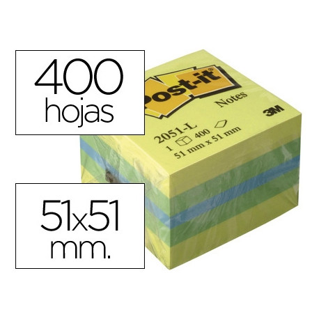 BLOC DE NOTAS ADHESIVAS QUITA Y PON POST-IT 51X51 MM MINICUBO COLOR LIMON 2051-L 400 HOJAS