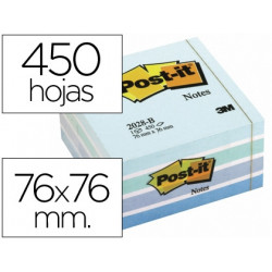 BLOC DE NOTAS ADHESIVAS QUITA Y PON POST-IT 76X76 MM CUBO COLOR AZUL PASTEL 450 HOJAS