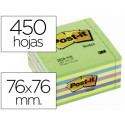 BLOC DE NOTAS ADHESIVAS QUITA Y PON POST-IT 76X76 MM CUBO COLOR AZUL Y VERDE 450 HOJAS