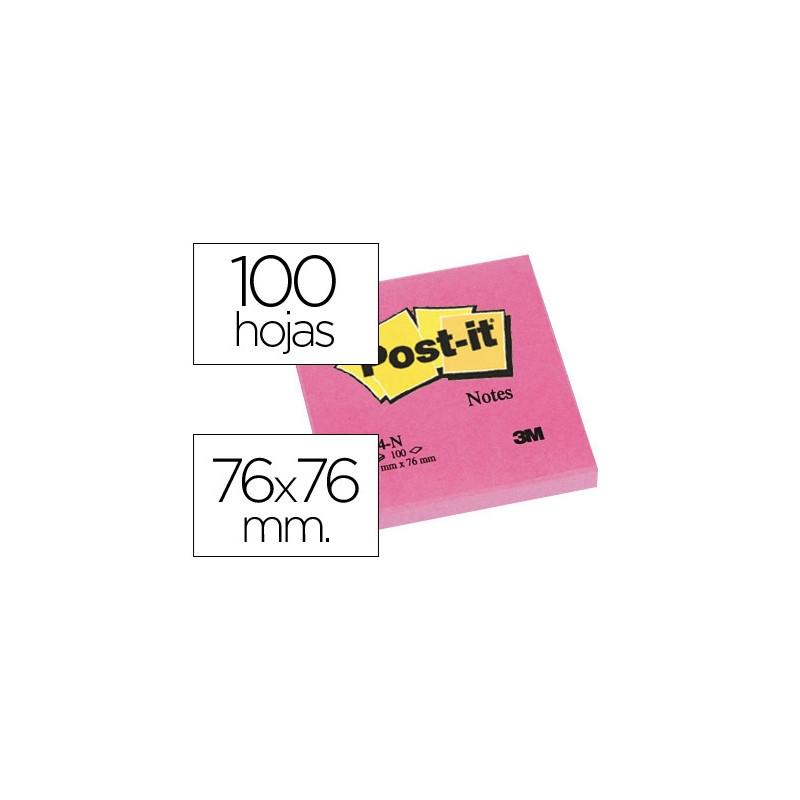 BLOC DE NOTAS ADHESIVAS QUITA Y PON POST-IT 76X76 MM FUCSIA NEON CON 100 HOJAS