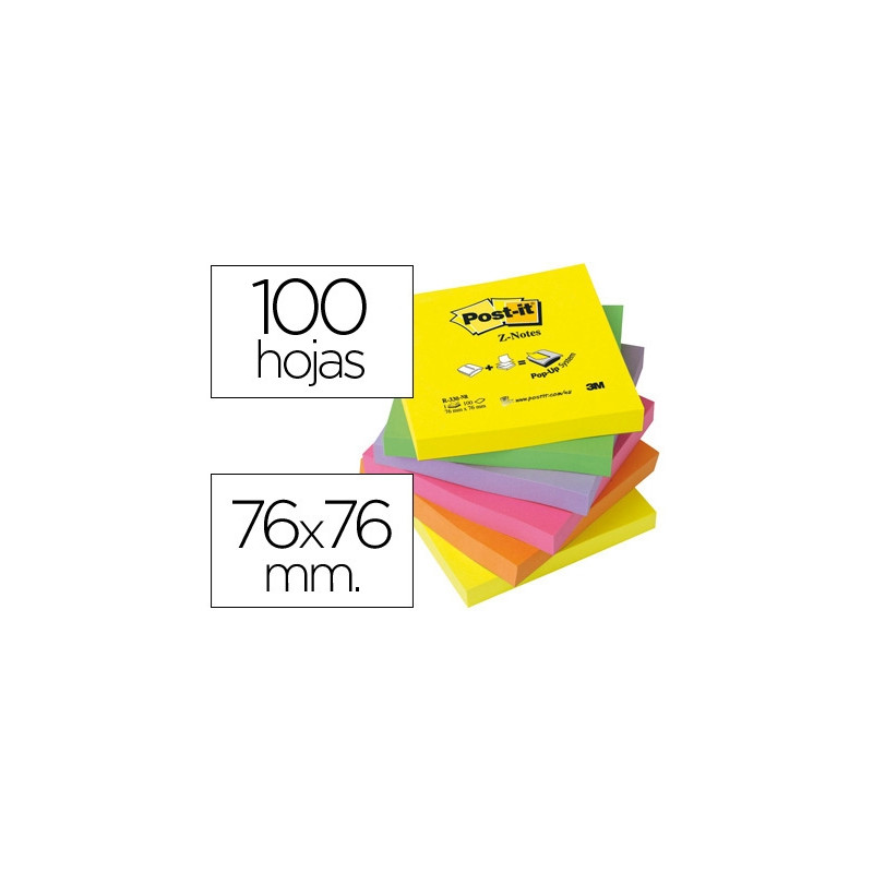 BLOC DE NOTAS ADHESIVAS QUITA Y PON POST-IT 76X76 MM Z-NOTESULTRA INTENSO PACK DE 6 BLOCS SURTIDO