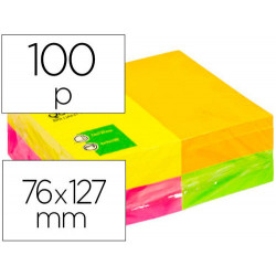 BLOC DE NOTAS ADHESIVAS QUITA Y PON Q-CONNECT 127X76 MM FSC 100 HOJAS FLUORESCENTES PACK DE 12 -SURT