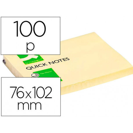 BLOC DE NOTAS ADHESIVAS QUITA Y PON Q-CONNECT 76X102 MM CON 100 HOJAS