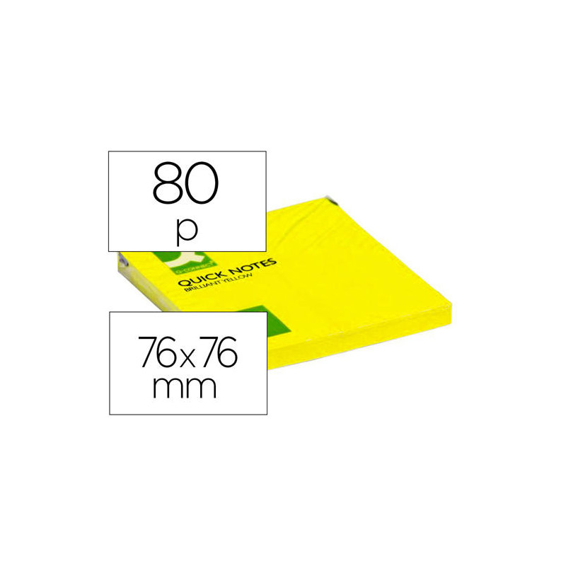 BLOC DE NOTAS ADHESIVAS QUITA Y PON Q-CONNECT 76X76 MM AMARILLO NEON 80 HOJAS