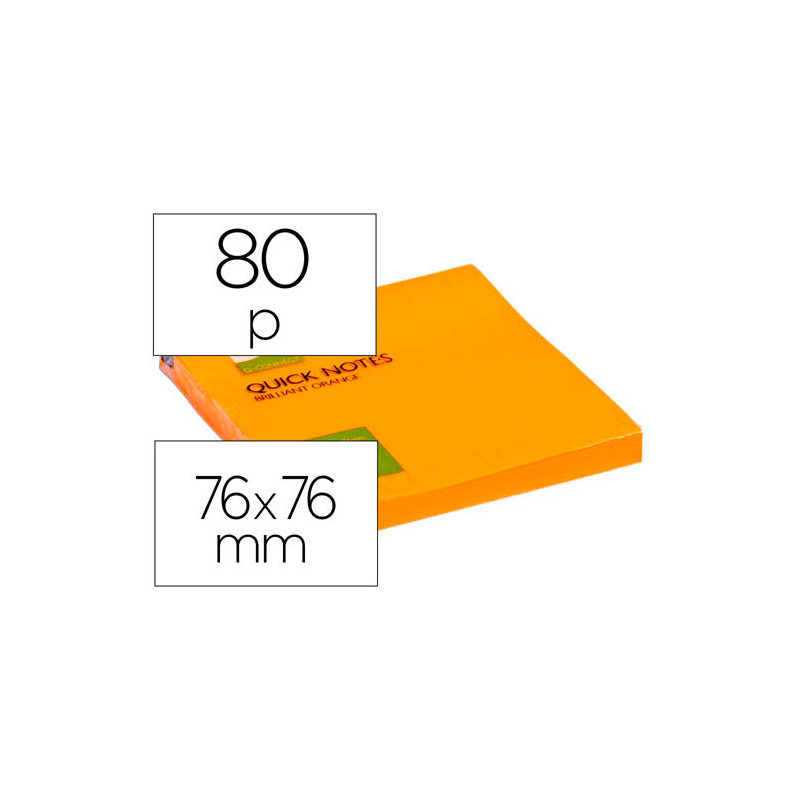 BLOC DE NOTAS ADHESIVAS QUITA Y PON Q-CONNECT 76X76 MM NARANJA NEON 80 HOJAS