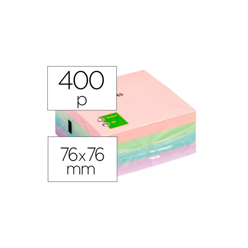 BLOC DE NOTAS ADHESIVAS QUITA Y PON Q-CONNECT 76X76 MM PASTEL CON 400 HOJAS