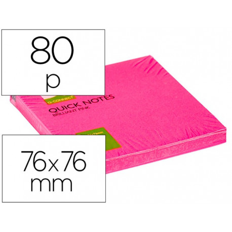 BLOC DE NOTAS ADHESIVAS QUITA Y PON Q-CONNECT 76X76 MM ROSA NEON 80 HOJAS