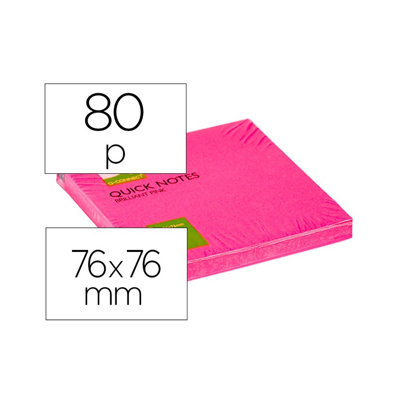 BLOC DE NOTAS ADHESIVAS QUITA Y PON Q-CONNECT 76X76 MM ROSA NEON 80 HOJAS