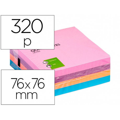 BLOC DE NOTAS ADHESIVAS QUITA Y PON Q-CONNECT CON 320 HOJAS 76X76MM