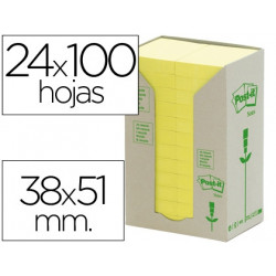 BLOC DE NOTAS ADHESIVAS QUITA Y PON RECICLADA EN TORRE POST-IT 38 X 51 MM 24 BLOCS 653 RECICLADO