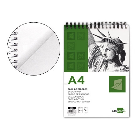 BLOC DIBUJO LIDERPAPEL ESBOZOS ESPIRAL DIN A4 210X297MM 100 HOJAS 90GR/M2 SIN RECUADRO