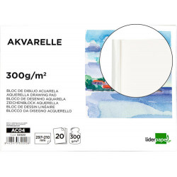 BLOC DIBUJO LIDERPAPEL ACUARELA ENCOLADO 210X297MM 20 HOJAS 300G/M2 SIN RECUADRO