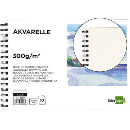 BLOC DIBUJO LIDERPAPEL ACUARELA ESPIRAL 297X210MM 10 HOJAS 300G/M2 SIN RECUADRO