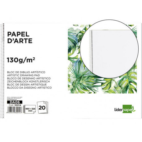 BLOC DIBUJO LIDERPAPEL ARTISTICO ESPIRAL 460X325MM 20 HOJAS 130GR/M2 SIN RECAMBIO PERFORADO