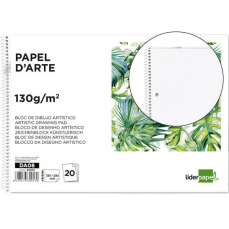 BLOC DIBUJO LIDERPAPEL ARTISTICO ESPIRAL 230X325MM 20 HOJAS 130G/M2 SIN RECUADRO 2 TALADROS PERFORAD