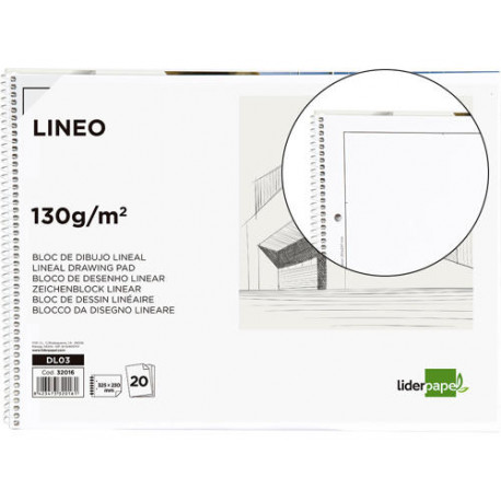 BLOC DIBUJO LIDERPAPEL LINEAL ESPIRAL 230X325MM 20 HOJAS 130GR/M2 CON RECUADRO 2 TALADROS PERFORADO