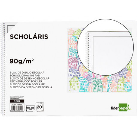 BLOC DIBUJO LIDERPAPEL ESCOLAR ESPIRAL 230X325MM 20 HOJAS 90 GR/M2 SIN RECUADRO