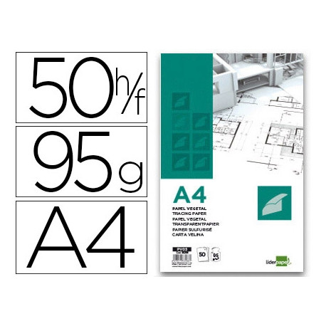 BLOC PAPEL VEGETAL LIDERPAPEL ENCOLADO 210X297MM 50 HOJAS 95G/M2