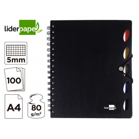 CUADERNO ESPIRAL LIDERPAPEL A4 MICRO EXECUTIVE TAPA PLASTICO 100H 80 GR CUADRO 5MM 5 SEPARADORES CON