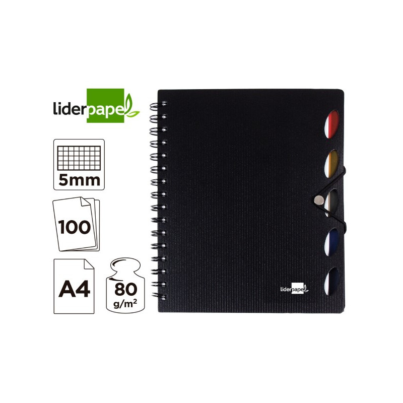 CUADERNO ESPIRAL LIDERPAPEL A4 MICRO EXECUTIVE TAPA PLASTICO 100H 80 GR CUADRO 5MM 5 SEPARADORES CON