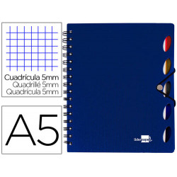 CUADERNO ESPIRAL LIDERPAPEL A5 MICRO EXECUTIVE TAPA PLASTICO 100H 80 GR CUADRO 5MM 5 SE PARADORES CO