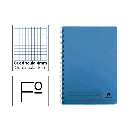 CUADERNO ESPIRAL LIDERPAPEL FOLIO 100H CUADRO 4MM TAPA AZUL CON MARGEN 70 GR