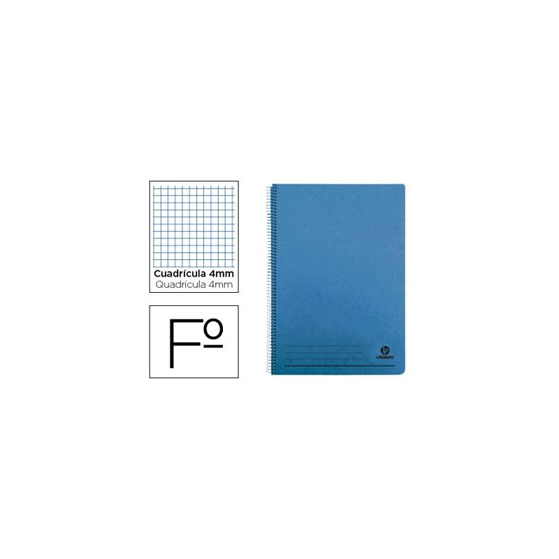 CUADERNO ESPIRAL LIDERPAPEL FOLIO 100H CUADRO 4MM TAPA AZUL CON MARGEN 70 GR