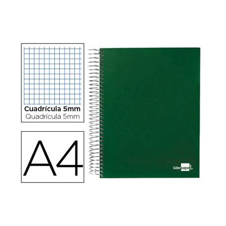 CUADERNO ESPIRAL LIDERPAPEL A4 MICRO PAPERCOAT TAPA FORRADA 140H 75 GR CUADRO5MM 5 BANDAS 4 TALADROS