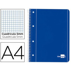 CUADERNO ESPIRAL LIDERPAPEL A4 MICRO SERIE AZUL TAPA BLANDA 80H 75 GR CUADRO 5MM CON MARGEN 4 TALADR