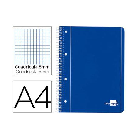 CUADERNO ESPIRAL LIDERPAPEL A4 MICRO SERIE AZUL TAPA BLANDA 80H 75 GR CUADRO 5MM CON MARGEN 4 TALADR