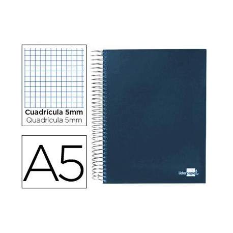 CUADERNO ESPIRAL LIDERPAPEL A5 MICRO PAPERCOAT TAPA FORRADA 140H 75 GR CUADRO5MM 5 BANDAS 6 TALADROS