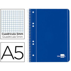 CUADERNO ESPIRAL LIDERPAPEL A5 MICRO SERIE AZUL TAPA BLANDA 80H 75 GR CUADRO5MM 6 TALADROS AZUL