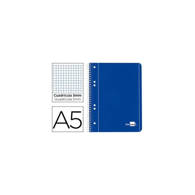 CUADERNO ESPIRAL LIDERPAPEL A5 MICRO SERIE AZUL TAPA BLANDA 80H 75 GR CUADRO5MM 6 TALADROS AZUL