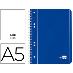 CUADERNO ESPIRAL LIDERPAPEL A5 MICRO SERIE AZUL TAPA BLANDA 80H 75 GR LISO 6TALADROS AZUL