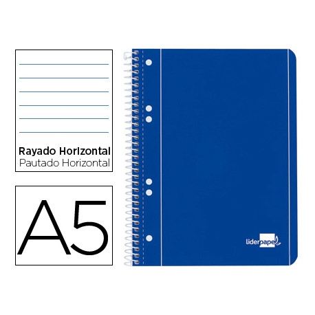 CUADERNO ESPIRAL LIDERPAPEL A5 MICRO SERIE AZUL TAPA BLANDA 80H 75 GR HORIZONTAL 6 TALADROS AZUL