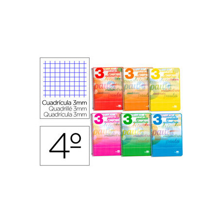 CUADERNO ESPIRAL LIDERPAPEL CUARTO PAUTAGUIA TAPA BLANDA 40H 75 GR CUADRO PAUTADO 3 MM CON MARGEN CO